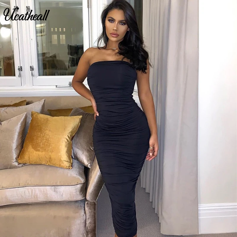 Элегантное женское платье карандаш без рукавов в простом стиле сексуальное
