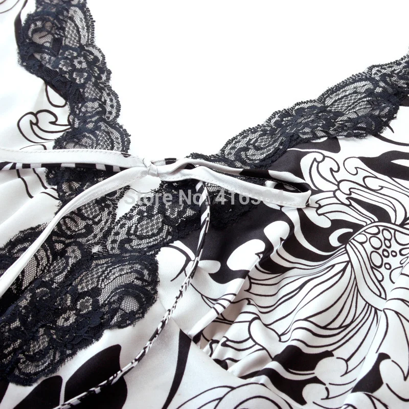 Женская атласная ночная рубашка кружевная двойная V образная горловина