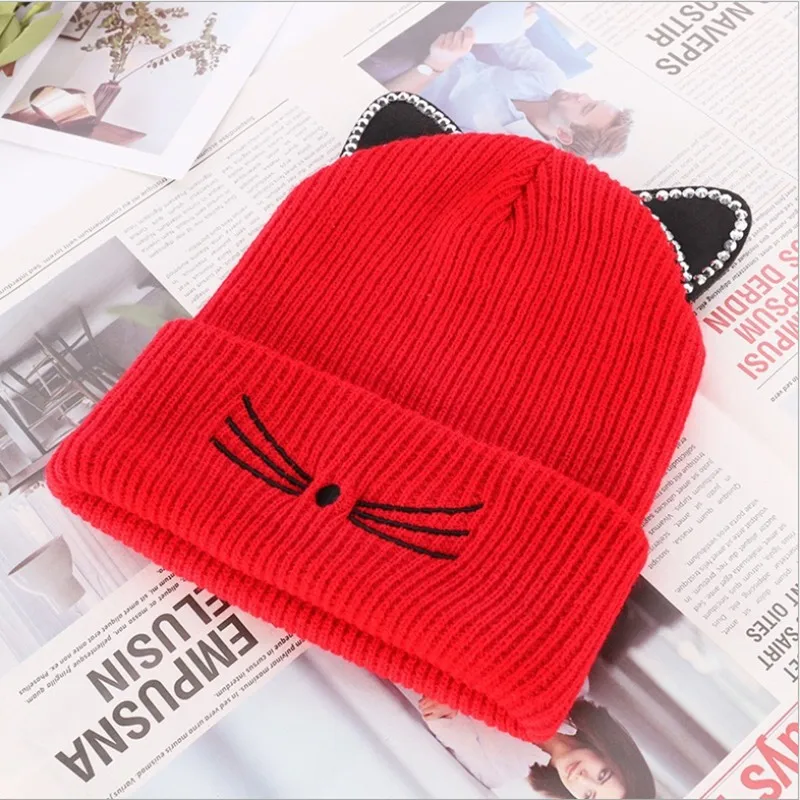 WZCX с украшением в виде кошачьих ушек вышивка Стразы инкрустация круглые шапки