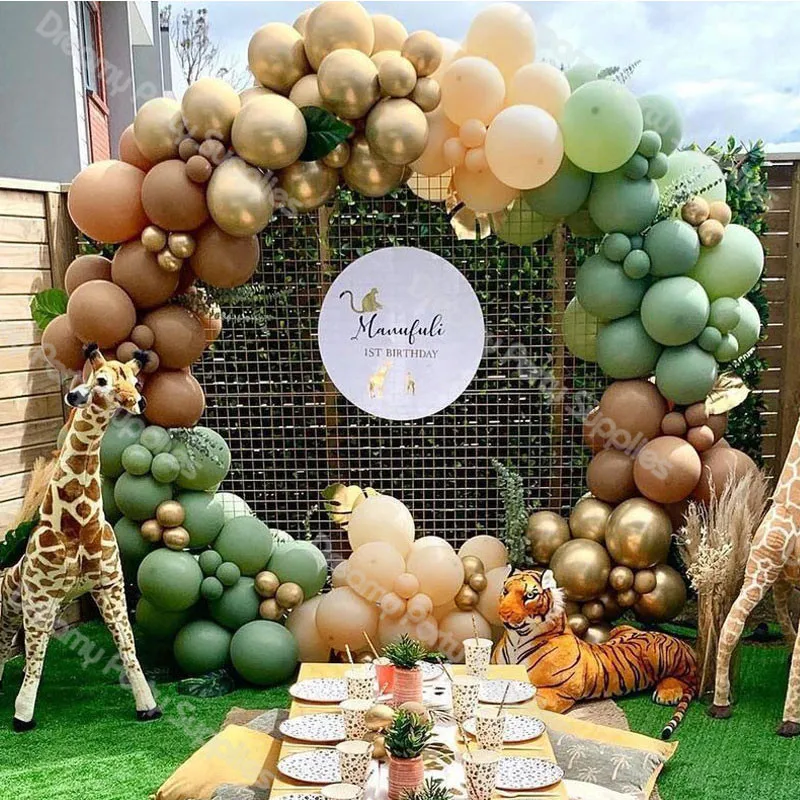 

145pcs Baby Shower Balloon Garland Arch Dusty Green Brown Gold Latex Air Balloons Kit Cream Peach Birthday Party Decoration