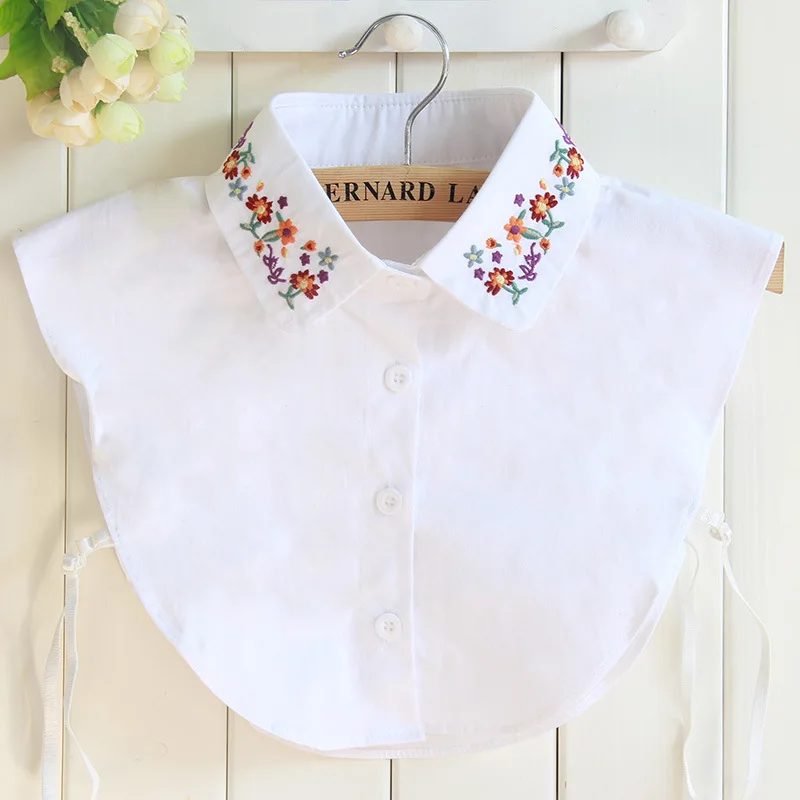 

Ladies Women Cotton Detachable Lapel Shirt Fake Collar Floral Embroidered False Blouse Neckwear FS0420