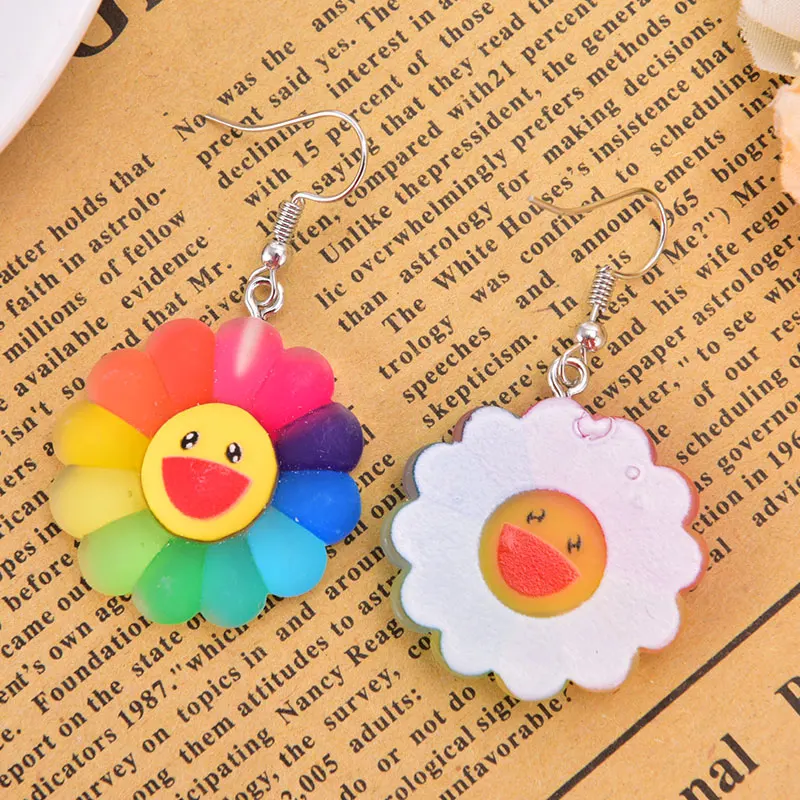 

Flowers Stud Earrings Women Earring Rainbow Sunflower Pendant Cute Eardrop Fun Ear Hook