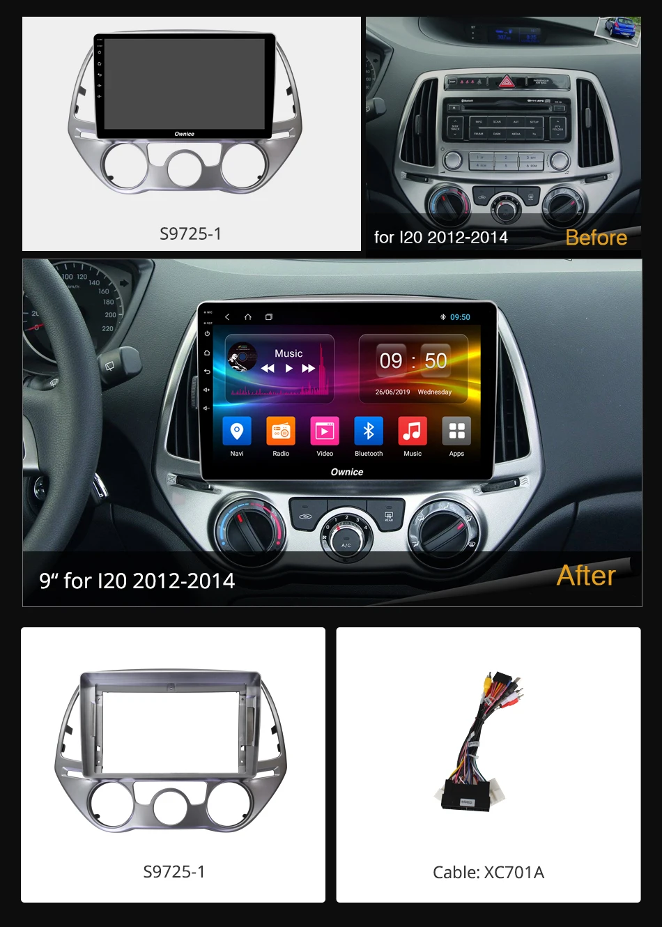 Ownice GPS Stereo Android 9.0 K3 K5 K6 Car Radio Player for Hyundai I-20 i20 2012-2014 Octa Core 4G LTE DSP 360 Panorama Optical |