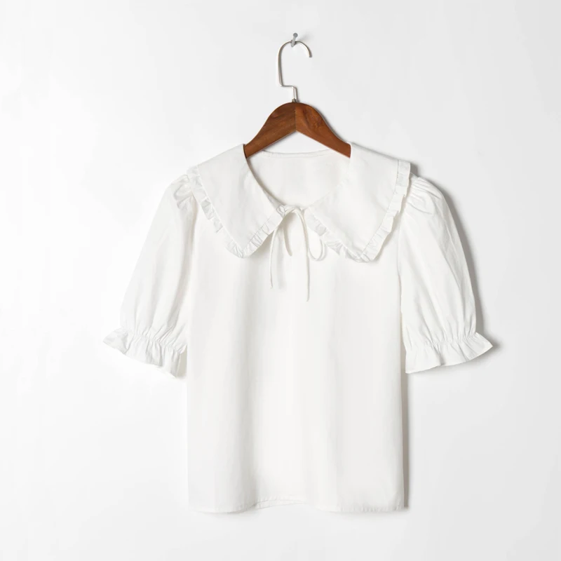 

Summer women's casual solid color lapel short-sleeved shirt