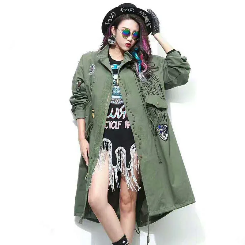 Повседневная ветровка с медалями и бриллиантами пальто осенняя длинная куртка