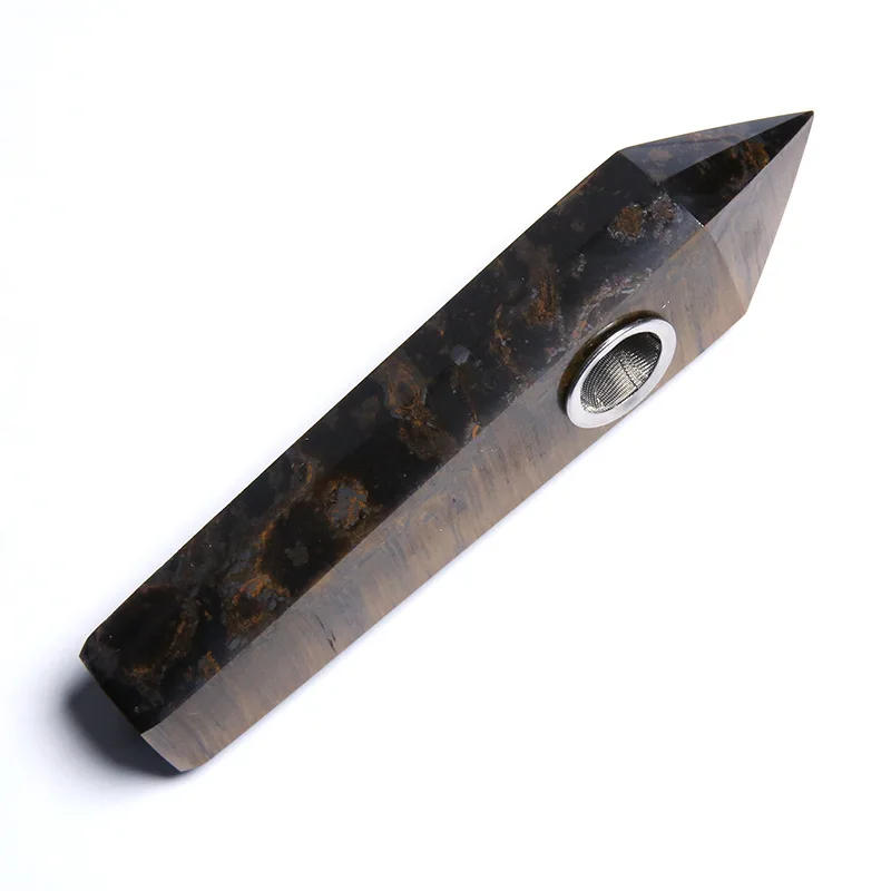 Натуральный камень тигровый глаз оригинальная полированная трубка шестигранная