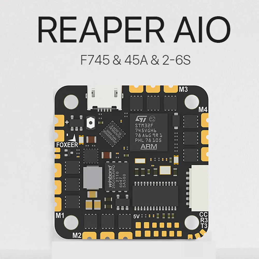 

Foxeer Reaper F745 45a BLHeli-S 4 в 1 ESC 2-6S AIO F7 Контроллер полета STM32H745 MPU6000 16M BlackBox работает с дроном DJI HD VTX