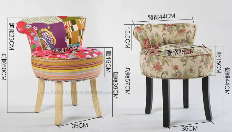 

European-style Soft Bag Makeup Stool Solid Wood Printing Backrest Chair Household Shoe Changing Stool Balcony Lounge Chair