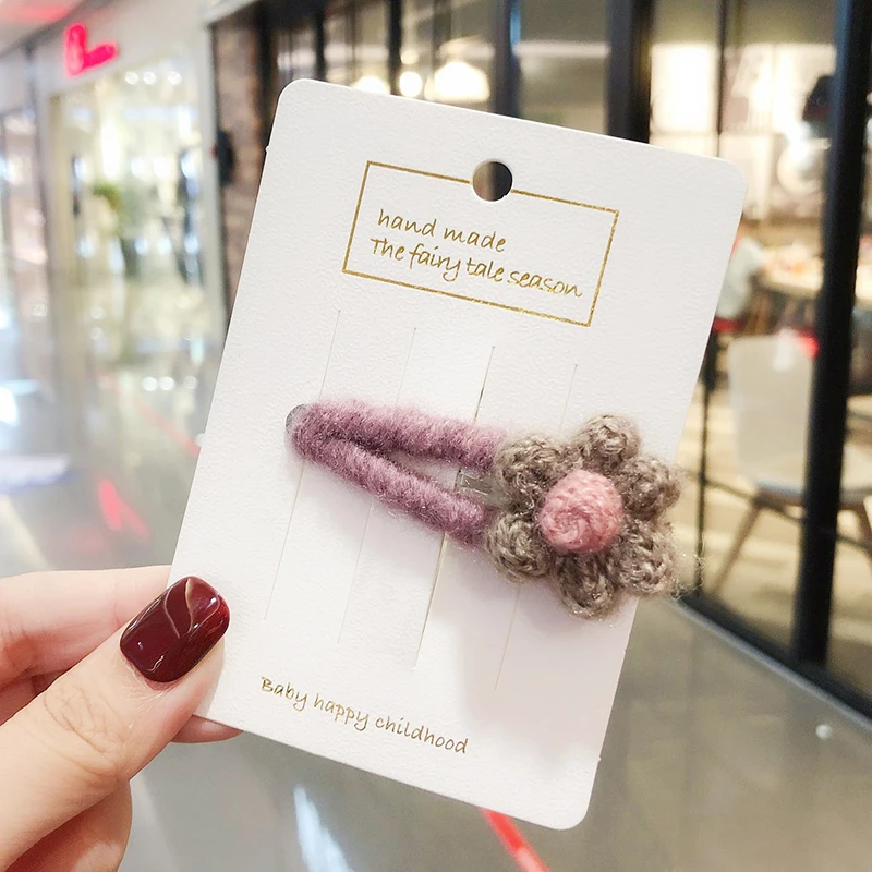 

Children Cute Knitting Plush Flowers Hairpins Girls Colors Hollow Headbands Barrettes Hair Clips Kids Lovely Hair Accessories