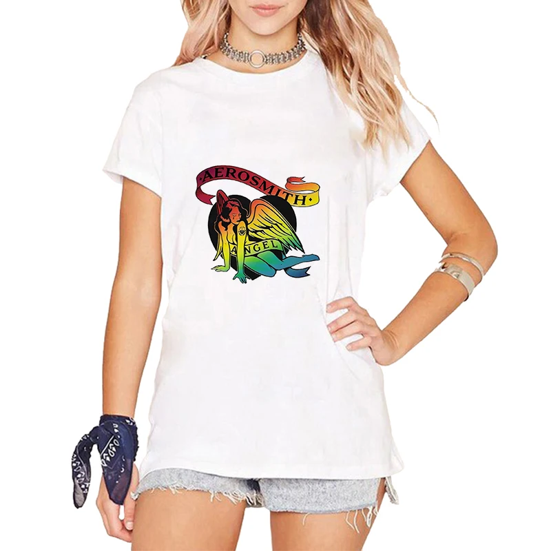 

Lus Los Aerosmith T-shirt New Fashion Summer Women T Shirt Style Hip Hop Rock Band Print Short Sleeve Cotton Tops Female Clothes