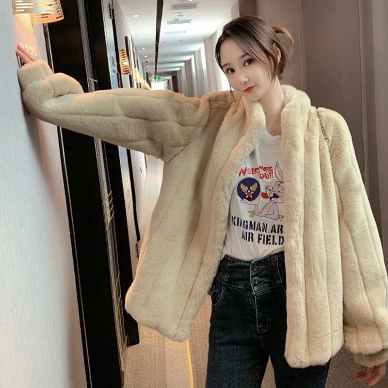 

Fashion Faux Fur Coats Women Warm Cropped Jackets Furry Winter Jackets Women Down Collar Open Front Short Overcoats