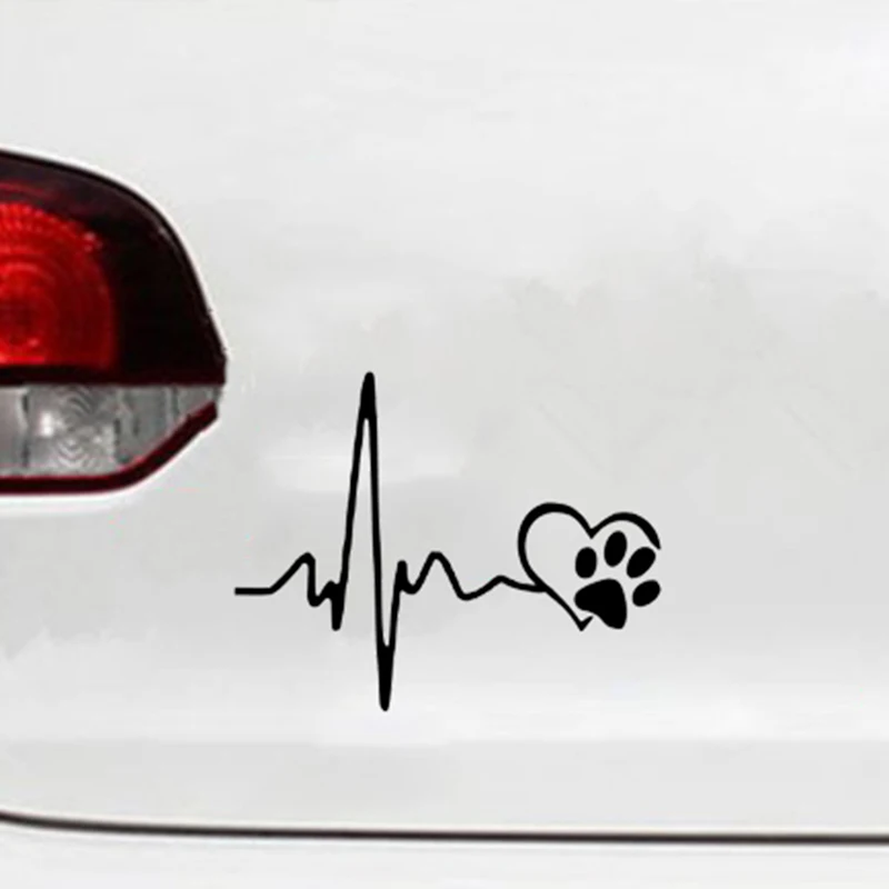 Автомобильная виниловая наклейка с изображением сердечного ритма и собачьих лап