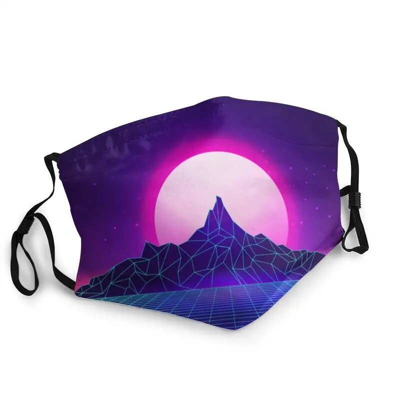 

Retro Vaporwave Mountain Washable Face Mask 80s Synthwave Aesthetic Dustproof Protection Cover Respirator Mouth Muffle