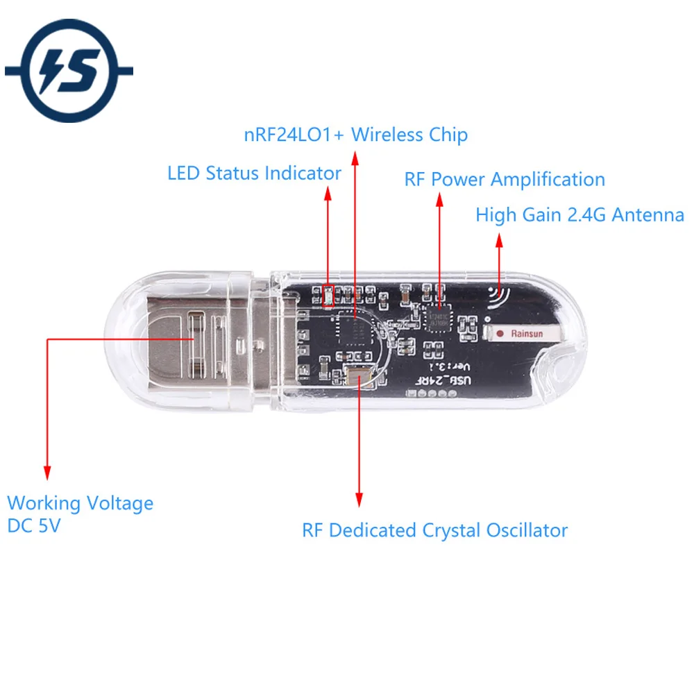 2 4 GHz nRF24L01 беспроводной модуль приемопередатчика USB приемник 22dBm UART TTL передачи