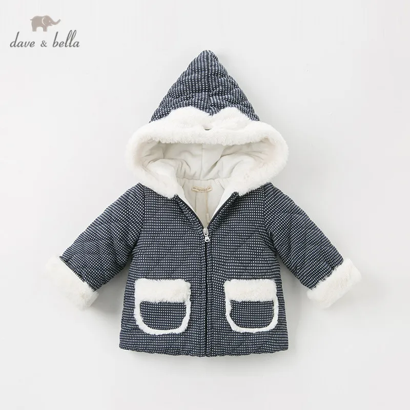 DB11630 dave bella зимнее клетчатое пальто с капюшоном для маленьких девочек детская