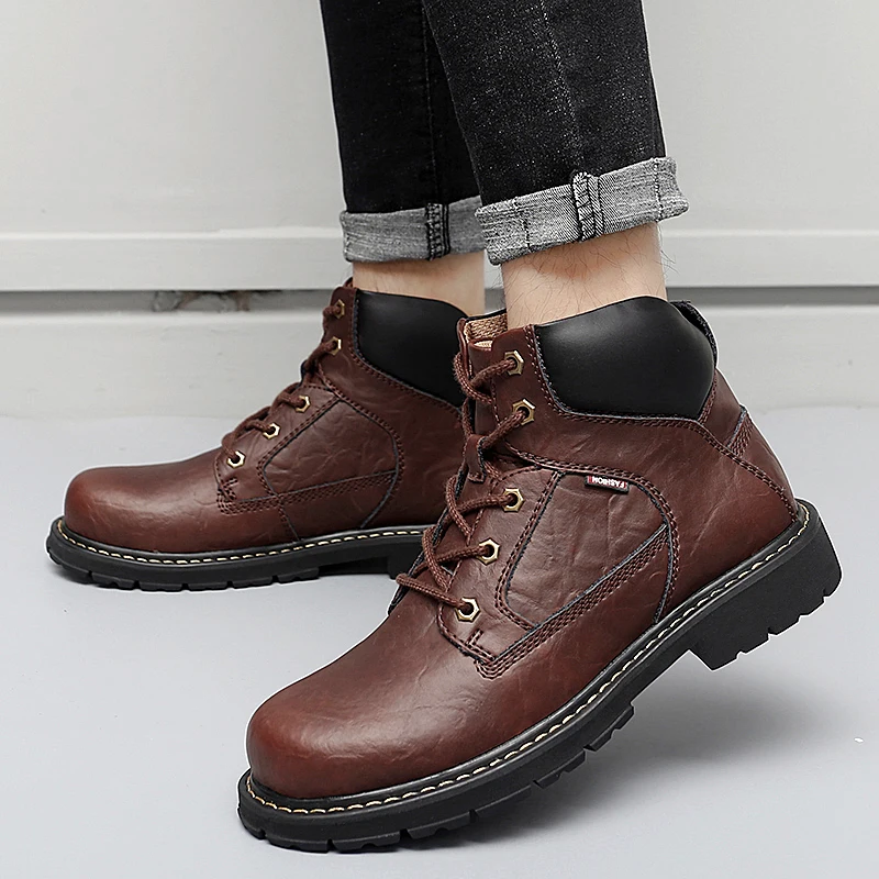 

Ботинки мужские из натуральной кожи, уличные боевые сапоги, Нескользящие, в британском стиле ретро, обувь для инструментов, большие размеры