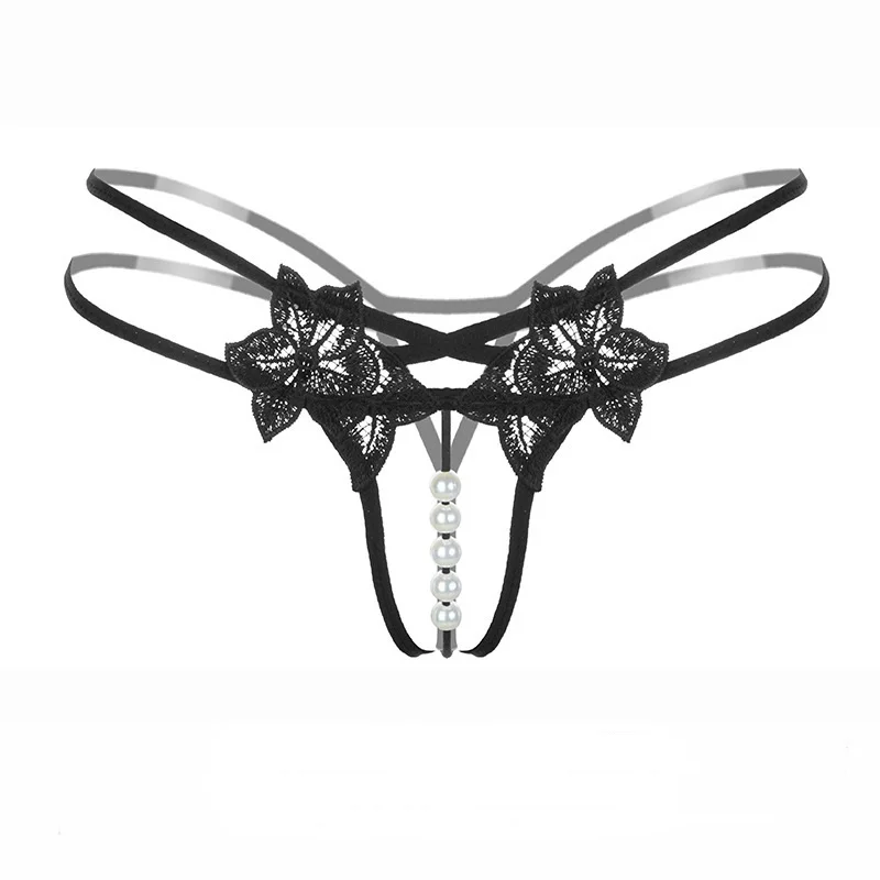 

Pearl women's underwear massage transparent crotch thong sexy embroidery T-pants women panties lace G string mid rise soft