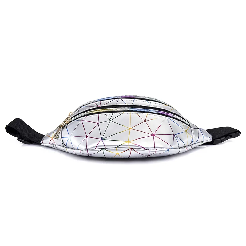 

Holographic Waist Bags Women Silver Fanny Pack Female Belt Bag Laser Chest Phone Pouch Black Geometric Luxury Waist Packs