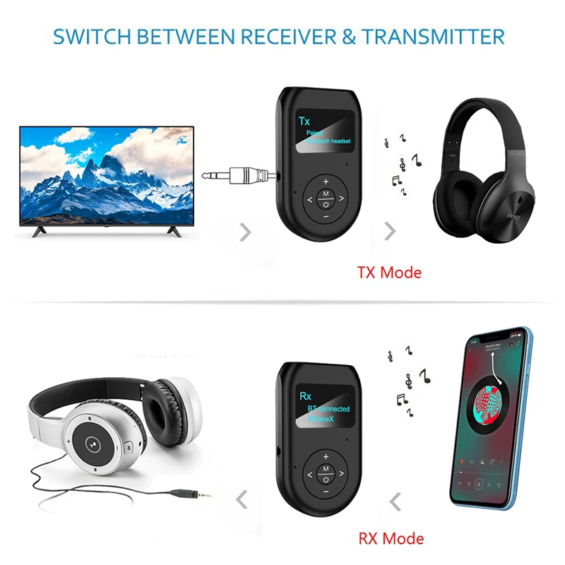 ЖК дисплей Bluetooth 5 0 аудио передатчик приемник 3 мм AUX стерео с микрофоном Handfrees