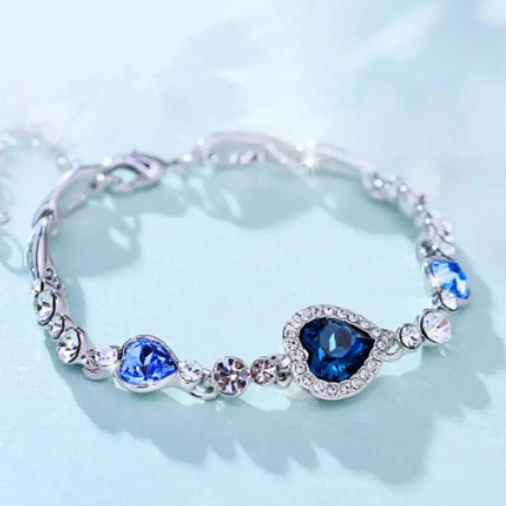 Женские Браслет из горного хрусталя океана голубой браслет цепочка ювелирное