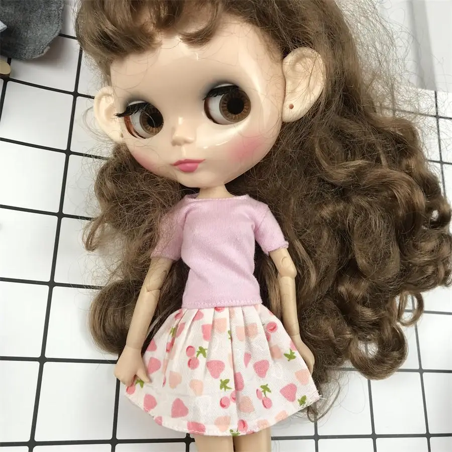 1 шт., Одежда для кукол Blyth, белая/Розовая/красная/серая/черная короткая футболка, милая Базовая рубашка для кукол Blyth, Momoko, obistu, licca, FR 1/6