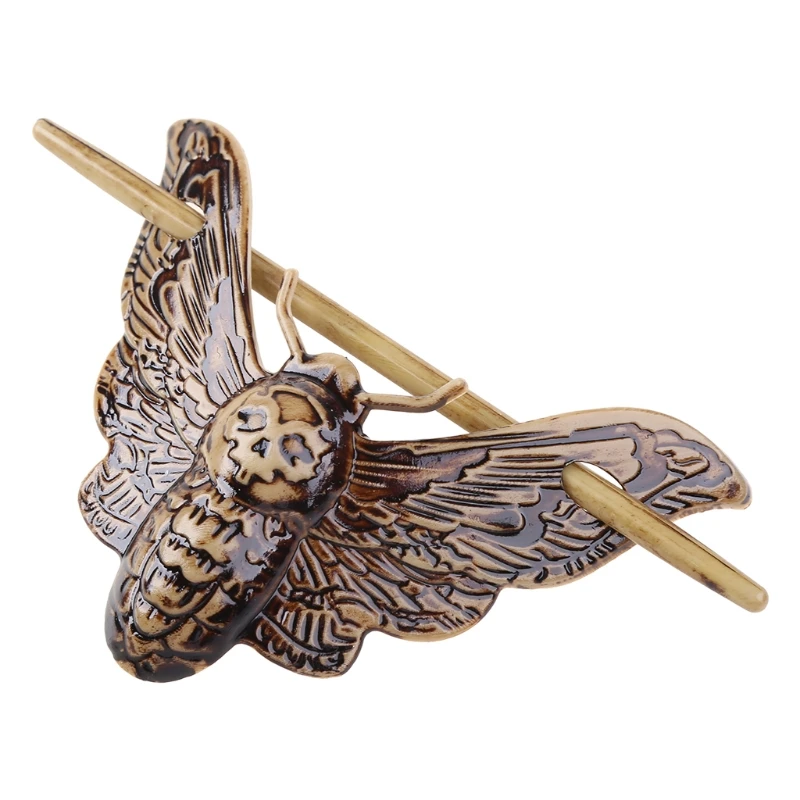 

652F Halloween Death Moth Skull Retro Hair Stick Fork Bun Holder Slide Bone Hairpins