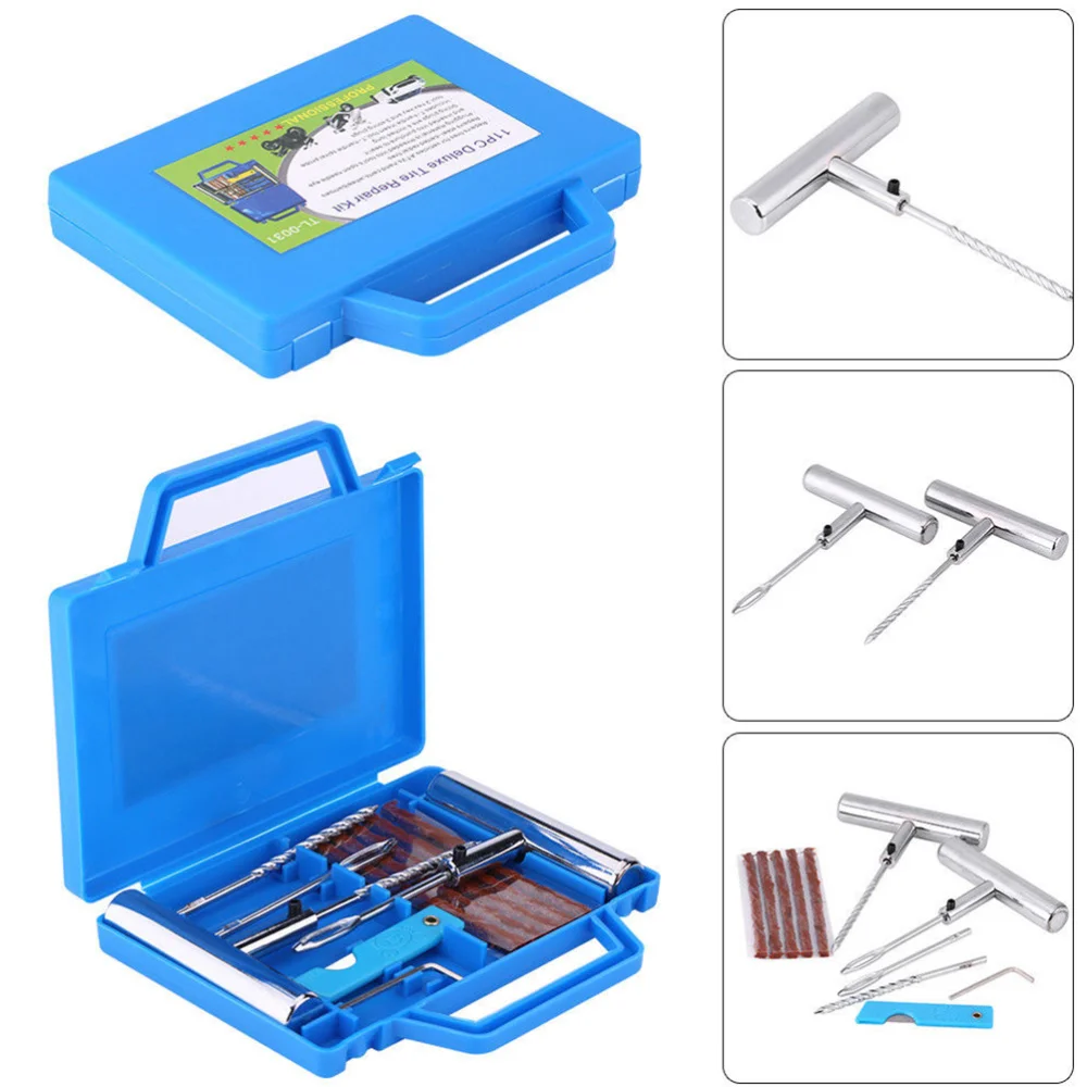 

12Pcs Professional Car Tire Repair Tool Tire Repair Kit Studding Tool Set Auto Bike Tubeless Tire Tyre Puncture Plug Motor Acces