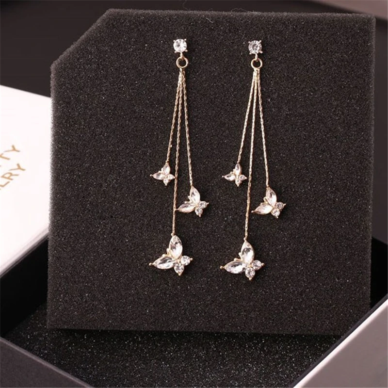 

S925 Needle Butterfly Imitation Pearl Earrings Fashion Round Flower Brincos Long Statement Wings Earrings Jewelry gift