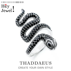 Открытое черное кольцо в виде змеи, модные блестящие ювелирные украшения в европейском стиле для женщин, подарок 2020 из стерлингового серебра 925 пробы, отличные предложения