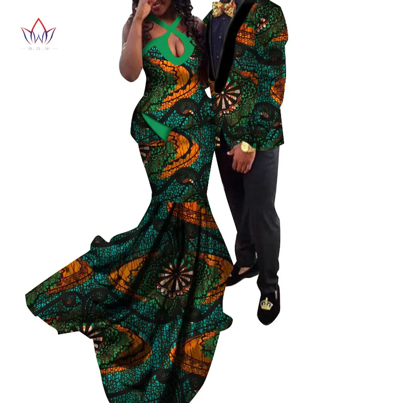 10 African Couple Clothes African Dresses for Women Bazin Riche Long Evening Dresses African Men Jacket Coat Clothing WYQ154 - Color: 10