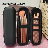 women makeup brush case pure black small cosmetic bag lipstick pen organizer beauty tool storage box zipper long strip eva pouch