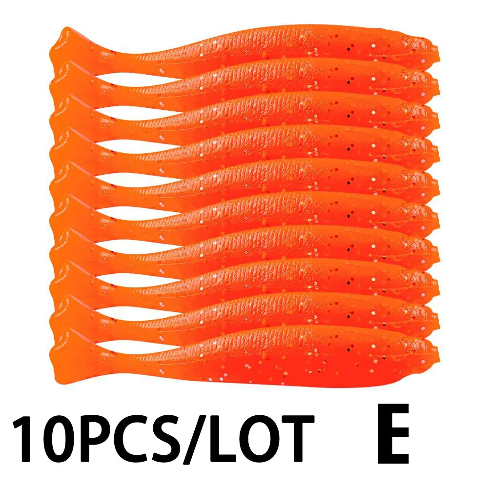 COLOR-E JACKFISH, 10 шт./лот, мягкие приманки, 7 см/2 г, 10 см/6 г, ручная работа, Т-образный хвост, запах соли, силиконовая приманка в виде мухи, вобберы для ловли карпа, приманки, рыболовные снасти - Цвет: COLOR-E