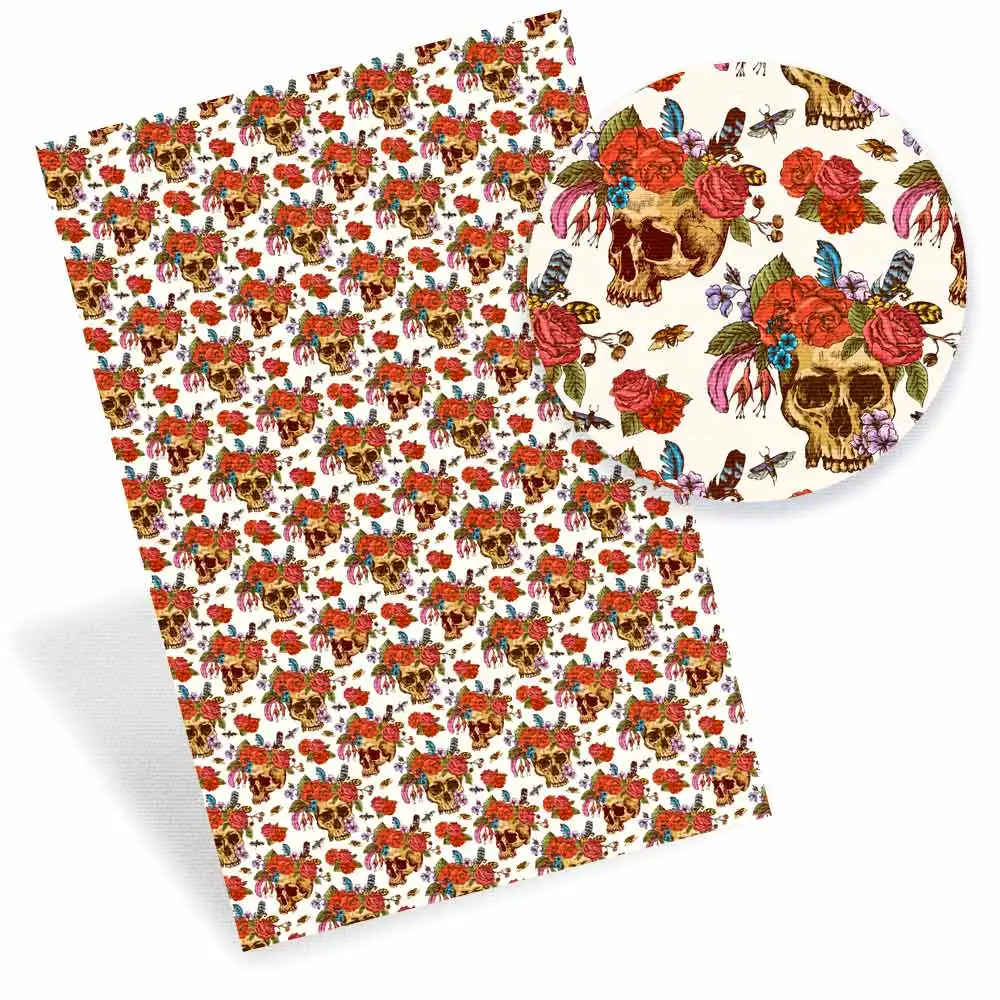 Ткань из искусственной кожи с принтом черепа 22 х30 см | Дом и сад