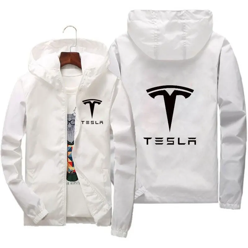 Ветровка мужская с принтом Tesla куртка длинным рукавом спортивная одежда