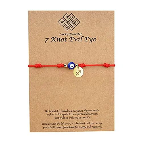 Red Rope Constellation Bracelet 7 Knot Evil Eye Good Luck String Protection Zodiac Bracelet Link Charm for Women Girls images - 6