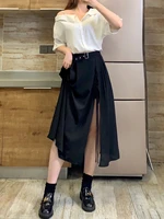 cross bandage black sexy women summer streetwear casual split hem asymmetric long skirts high waist ladies 2021 new punk