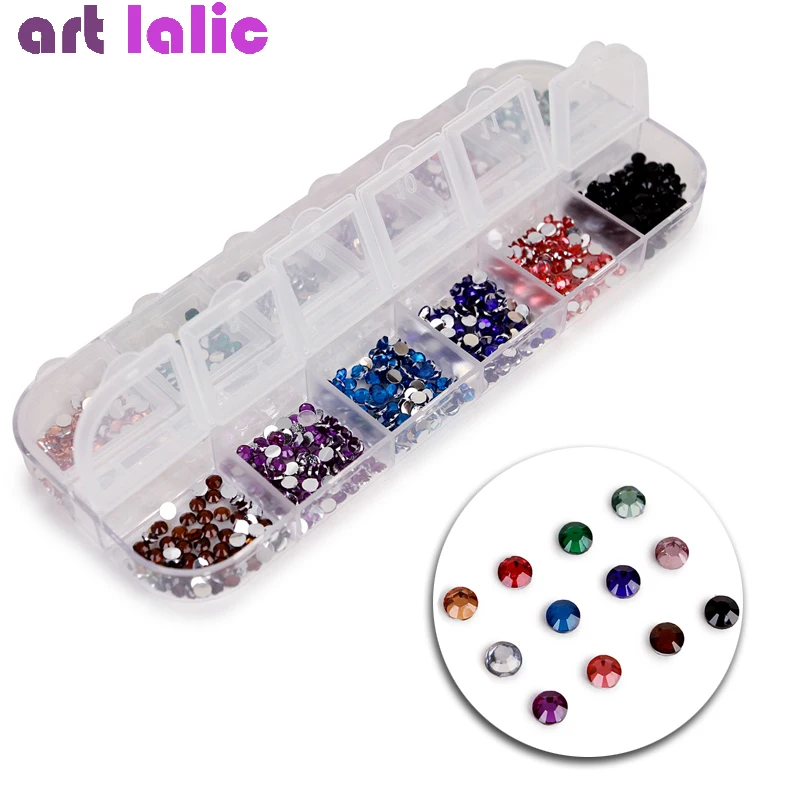 3000 шт. Стразы для ногтей 2 мм черные прозрачные белые круглые кристаллы AB с