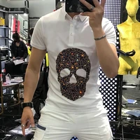 spring and summer new mens t shirt pure cotton business polo hot diamond heavy craft printing breathable casual sweatshirt