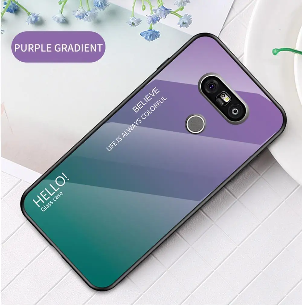 Блестящий градиент закаленное Стекло чехол для LG G5 G6 G7 G8 ТПУ Мягкий противоударный edge чехол для телефона на стене для LG G8 G7 G6 G5 задняя защитная крышка