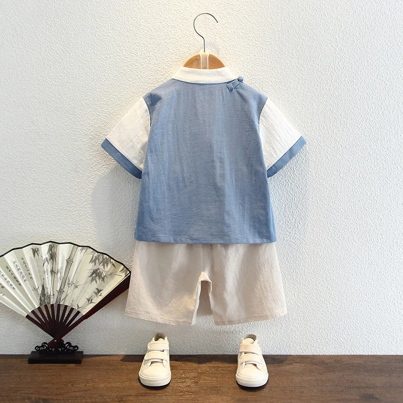 Летний костюм Hanfu в китайском стиле ретро с коротким рукавом для мальчиков летний
