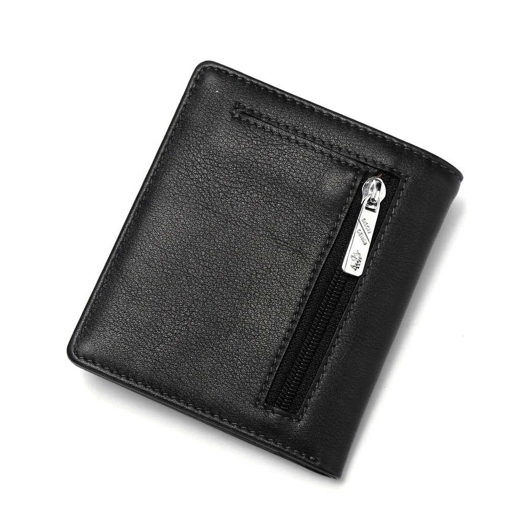 

BISON DENIM fashion men wallets genuine leather mini small purse wallet card holder with zipper coin pocket