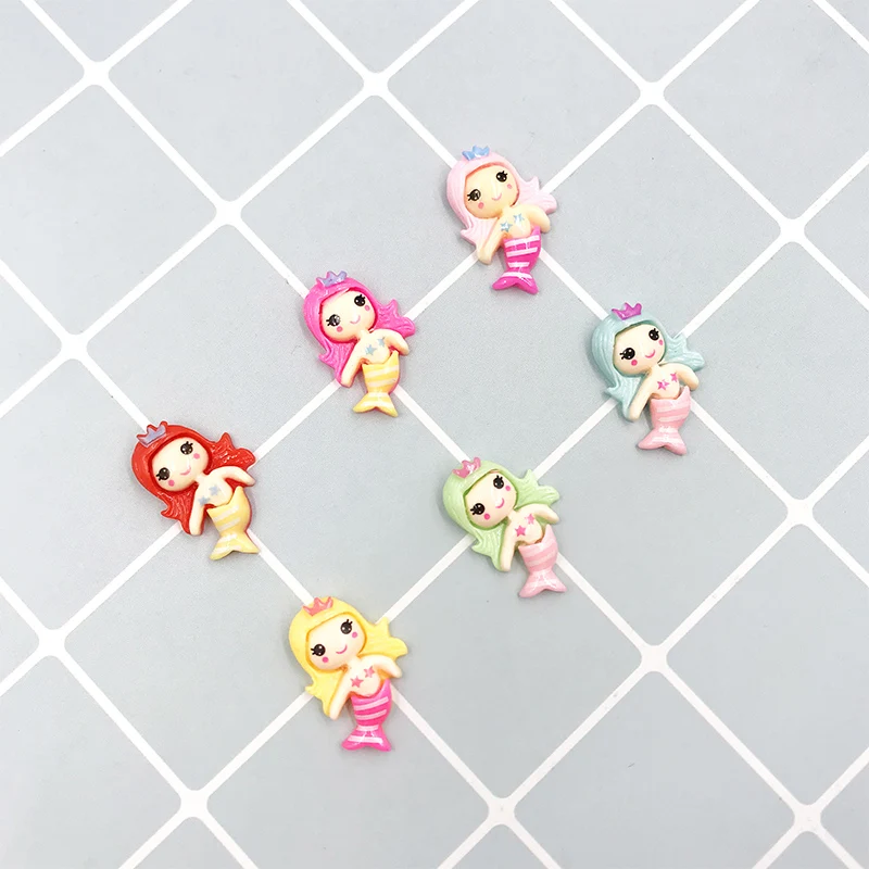 100 шт кавайные милые Русалочки с плоской задней частью из смолы кабошон