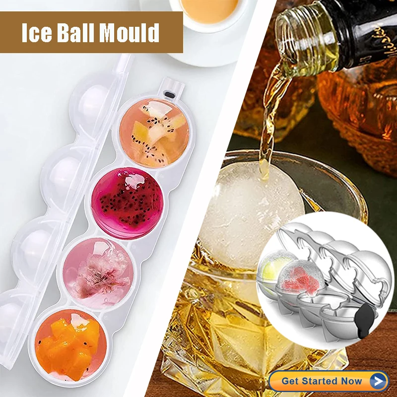 

Round 4 Cavity Ice Ball Mould Whiskey Round Ice Puck Kitchen Fruit Ice Cream Plastic and Bar Accessories Ice Cube Tray Mould