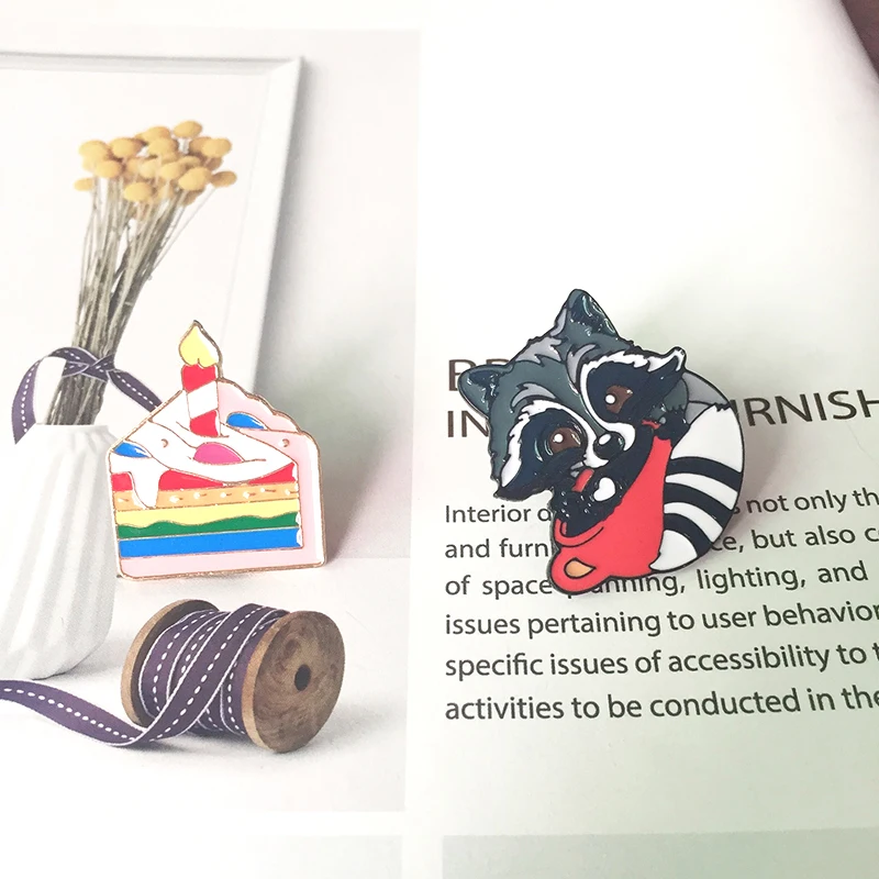 New black cute little brown bear brooch rainbow delicious cake badge children cartoon animal jewelry denim clothes p | Украшения и