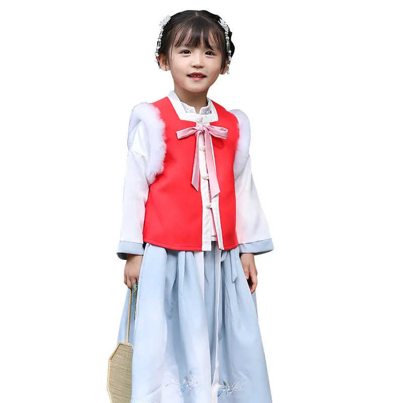 

Chinese Traditional Spring/Autumn Kids Coat Han/Tang/Qing Dynasty Princess Winter Cloak Girls Hanfu Ancient Costume DQL2384