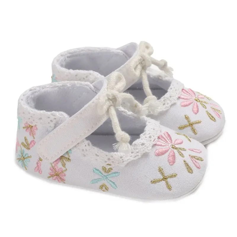 

Infant Baby Girls Ballet Dress Shoes Soft Embroidery Flower Lace Splice Bowknot Princess Toddler Prewalker Non-Slip Sandals