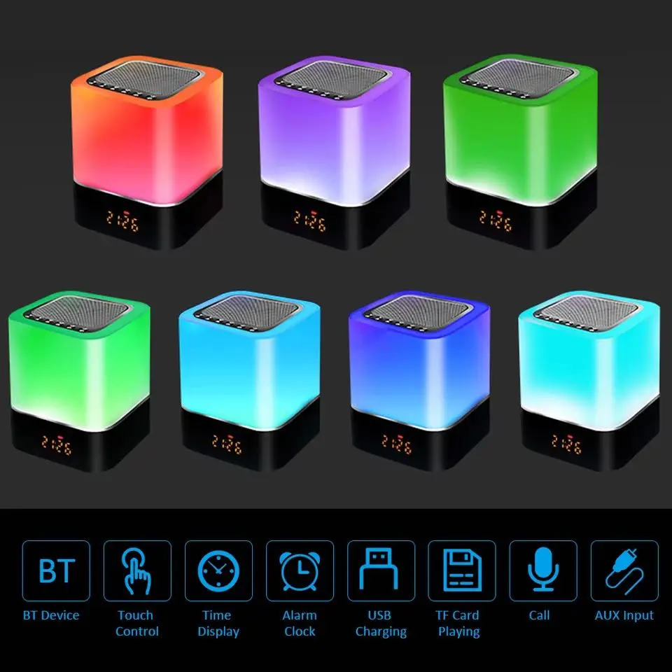 

Wireless bluetooth 4 in 1 multifunctional LED touch night light music player supports alarm clock/AUX/USB portable mobile audio