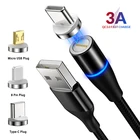 Магнитный кабель QC3.0 3A для быстрой зарядки SAMSUNG S10 + S9 S8 HUAWEI Micro USB Type C, провод для быстрой зарядки и передачи данных для iPhone XS MAX XR
