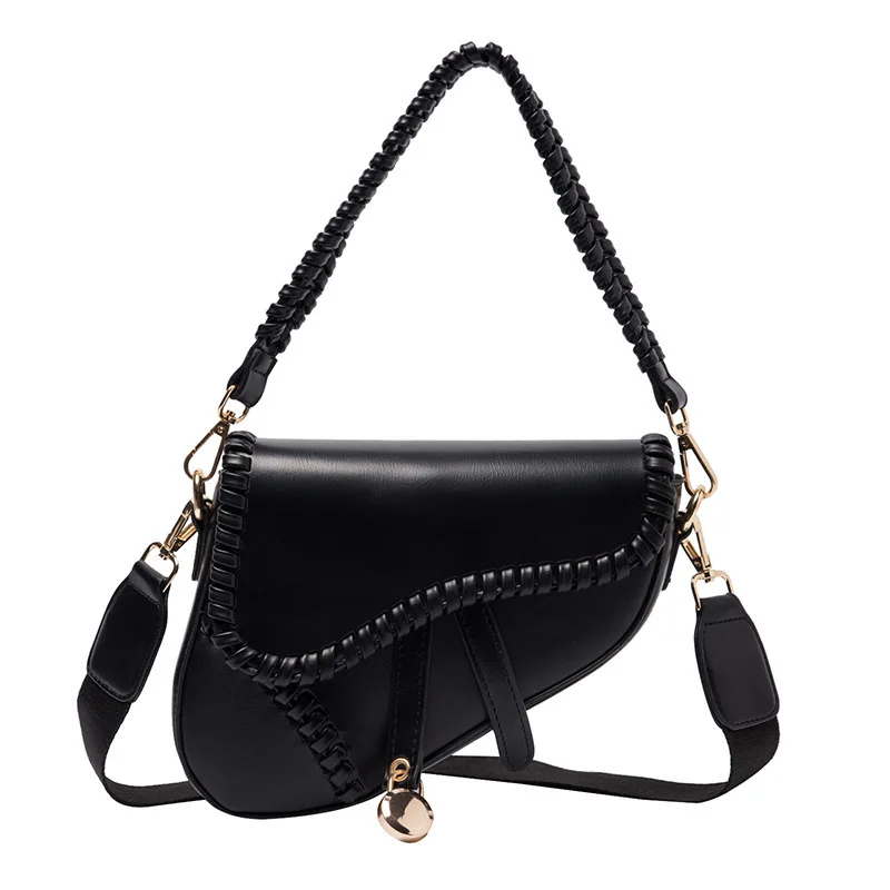 

The new fashion saddle bag female one word shoulder trend casual buckle zipper material polyester inner lock decoration bag
