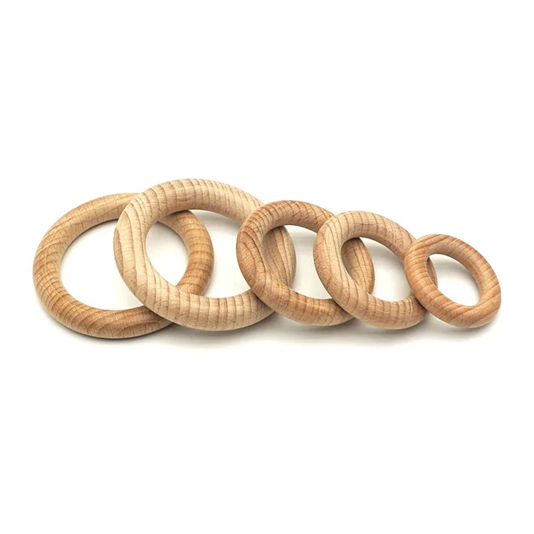 Anillo de madera de haya de 70/55/60/65mm para beb&eacute;, mordedor para gimnasio, sin BPA, pulsera de lactancia artesanal, fabricaci&oacute;n de joyas, 10 Uds.-5